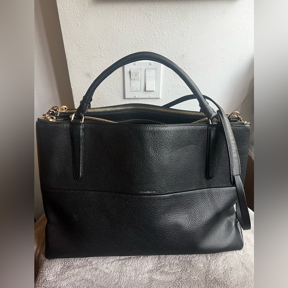 Coach Black Leather Tote Bag with Gold Hardware